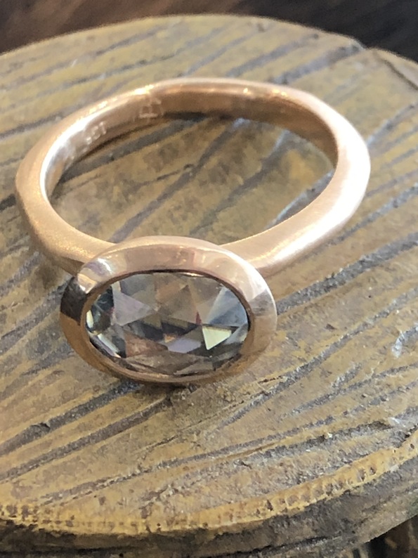 D F ring |Grey  oval  Moissanite  Diamond|   Gold| McAtamney Gallery and Deisgn Store | Geraldine NZ